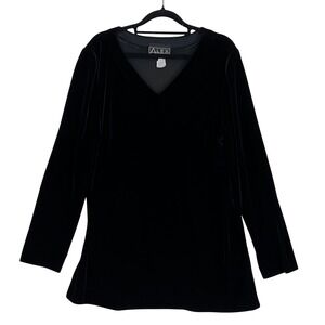 Alex Evenings Black Velvet Tunic Top V-Neck‎ Long Sleeve Blouse Large